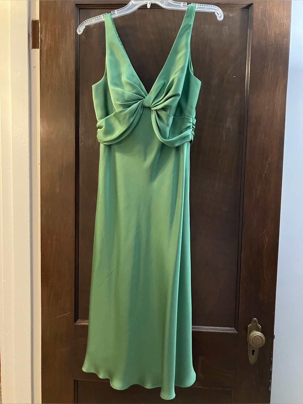 David's Bridal Emerald Green Twist-Front Midi Dress